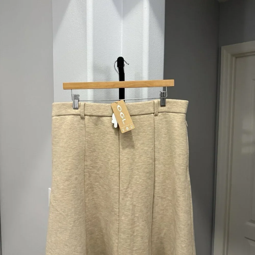 NWT OGL Wool Blend Flared Midi Maxi Skirt Size L Heathered Oatmeal Women’s - Picture 3 of 7